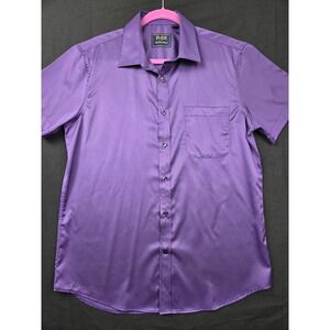 FLEX Men Luxury Collection Short Sleeve Button Up Purple Sz M Design in Italy